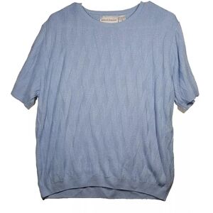Alfred Dunner Short Sleeve Knit Sweater Womens Size M Blue Vintage